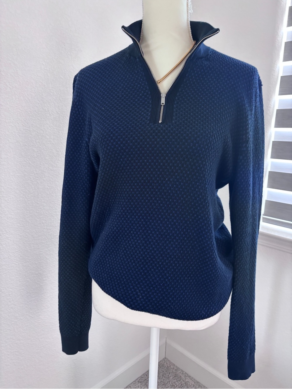 Reiss Women's Navy Half-Zip Textured Sweater